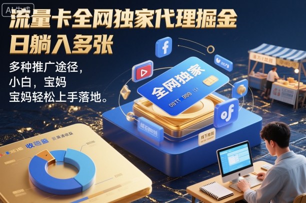 流量卡全网独家代理掘金，日躺入多张，多种推广途径，小白，宝妈轻松上手落地-文梦源码网
