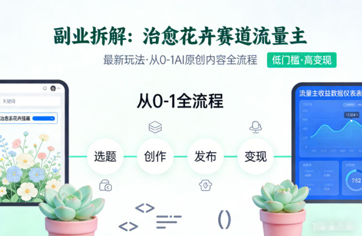 副业拆解：治愈花卉赛道流量主最新玩法，从0-1AI原创内容全流程-繁星源码网