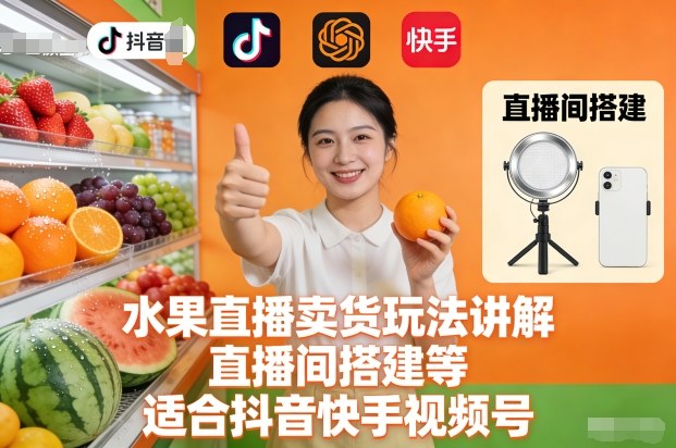 水果直播卖货玩法讲解、直播间搭建等，适合抖音快手视频号-繁星源码网
