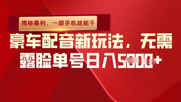 （揭秘暴利）豪车配音新玩法，无需露脸单号日入多张，一部手机就能干-繁星源码网