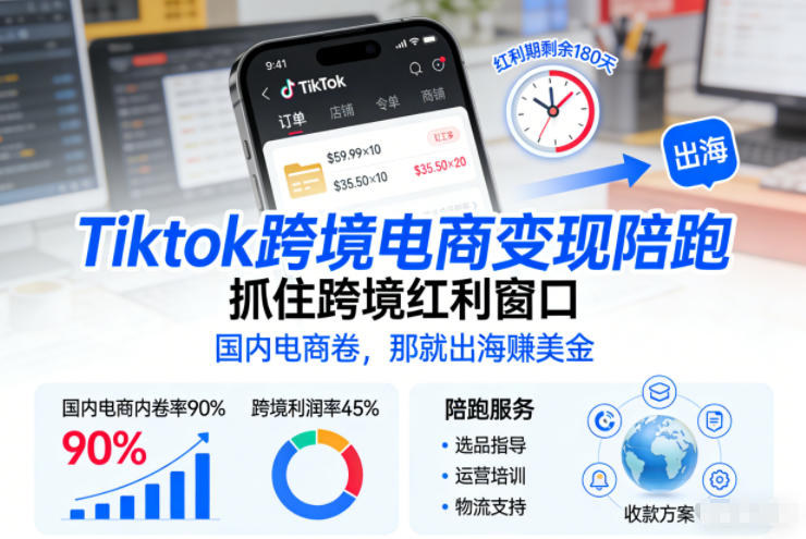 Tiktok跨境电商变现陪跑，抓住跨境红利窗口，国内电商卷，那就出海賺美金-繁星源码网