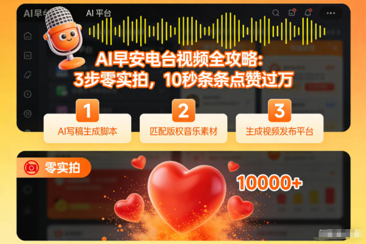 AI早安电台视频全攻略：3步零实拍，10秒条条点赞过万-繁星源码网