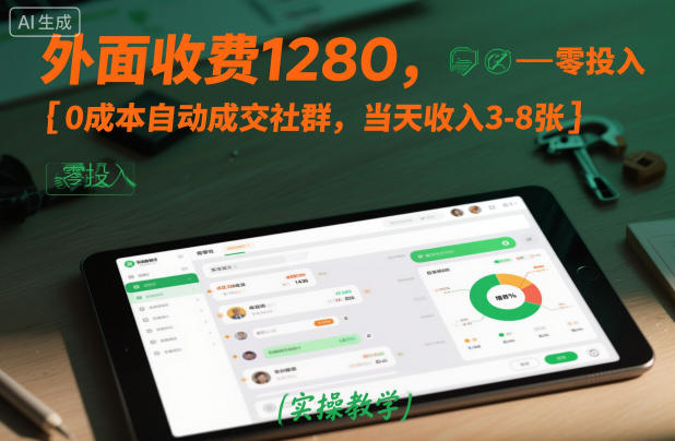外面收费1280，0成本自动成交社群，当天收入3-8张【实操教学】-文梦源码网