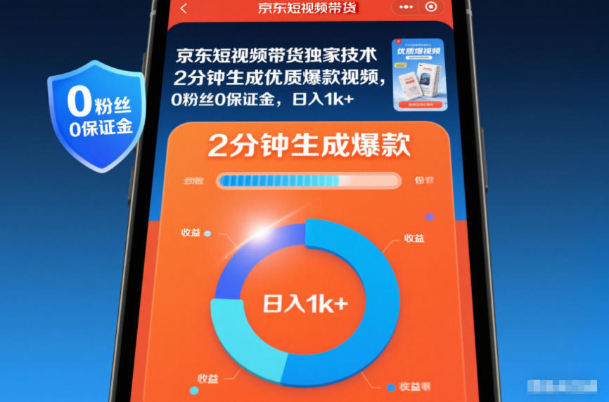 京东短视频带货独家技术，2分钟生成一条优质爆款视频，0粉丝0保证金，日入1k+【揭秘】-繁星源码网