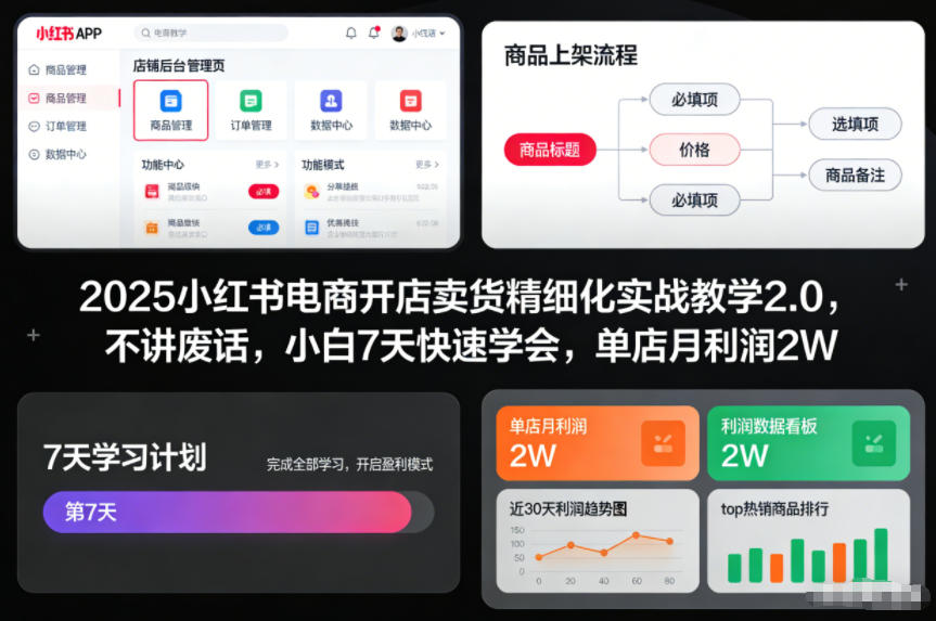 2025小红书电商开店卖货精细化实战教学2.0，不讲废话，小白7天快速学会，单店月利润2W-繁星源码网
