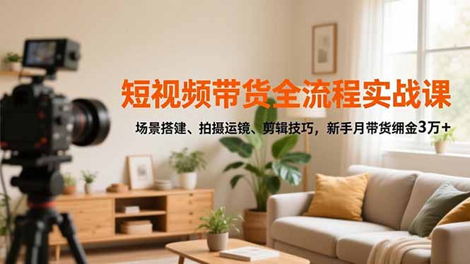 短视频带货全流程实战课，场景搭建、拍摄运镜、剪辑技巧，新手月带货佣金3万+-文梦源码网