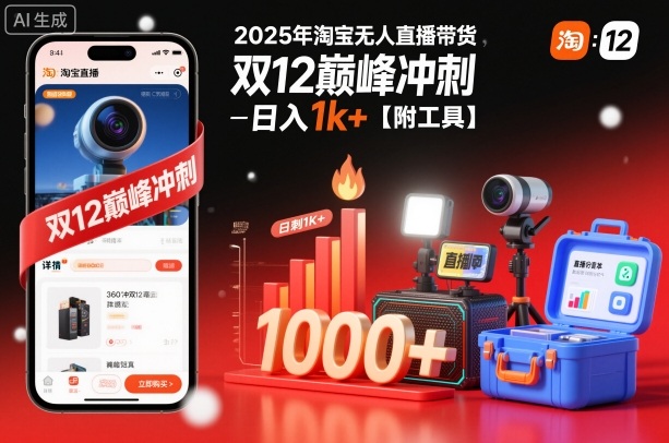 2025年淘宝无人直播带货，冲刺双12，日入1k+【附工具】【揭秘】-繁星源码网