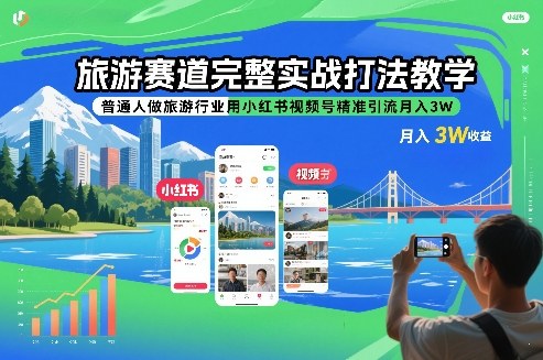 旅游赛道完整实战打法教学，普通人做旅游行业用小红书视频号精准引流月入3W-繁星源码网
