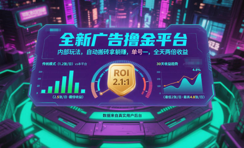 全新广告撸金平台，内部玩法，自动搬砖拿躺賺，单号一天保底2张+，全天两倍收益【揭秘】-繁星源码网