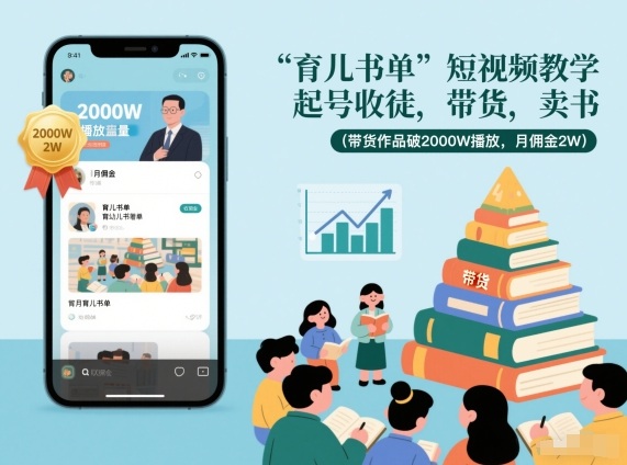 育儿书单短视频教学，起号收徒，带货，卖书(带货作品破2000W播放，月佣金2W)-繁星源码网