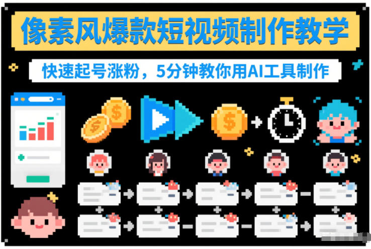 像素风爆款短视频制作教学，快速起号涨粉，5分钟教你用AI工具制作-繁星源码网