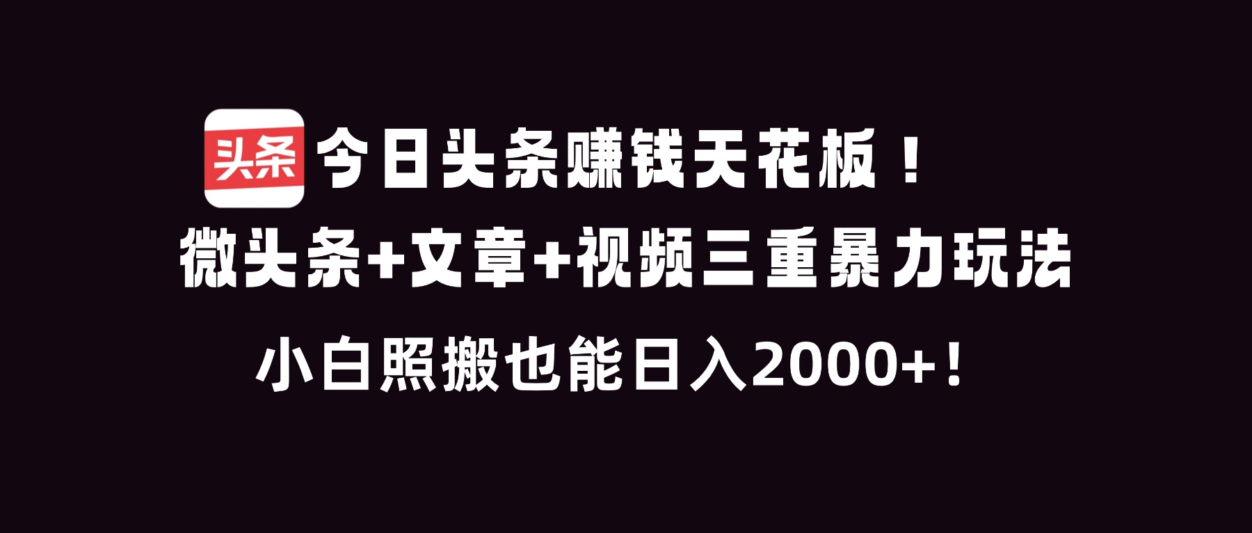 今日头条赚钱天花板！微头条+文章+视频三重暴利玩法，小白照搬也能日人2000+-繁星源码网