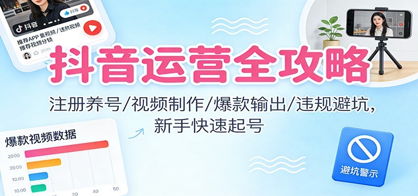 抖音运营全攻略：注册养号/视频制作/爆款输出/违规避坑，新手快速起号-繁星源码网