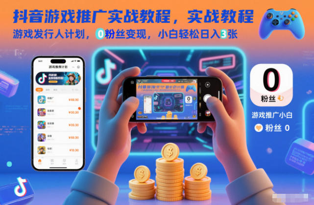 抖音游戏推广实战教程，游戏发行人计划，0粉丝变现，小白轻松日入3张-繁星源码网