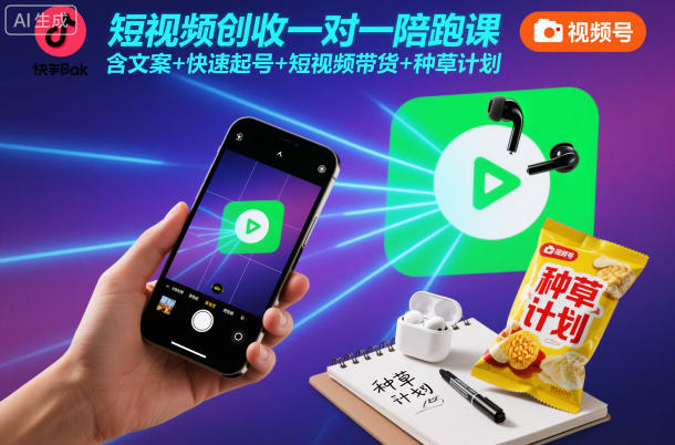 短视频创收一对一陪跑课，含文案+快速起号+短视频带货+种草计划-繁星源码网