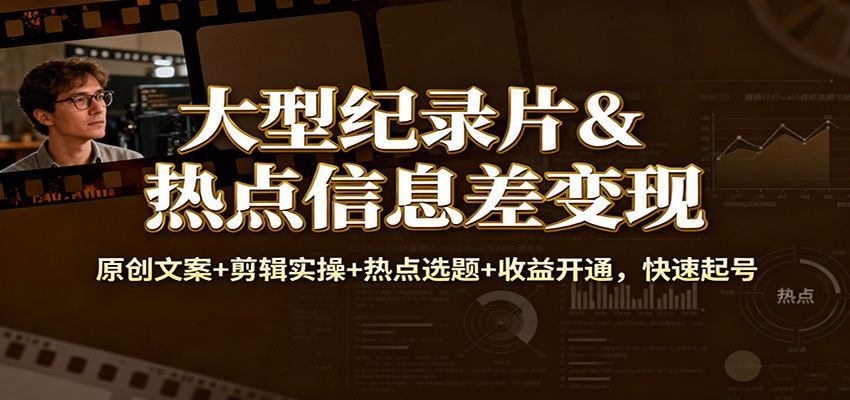 大型纪录片&热点信息差变现：原创文案+剪辑实操+热点选题+收益开通，快速起号-繁星源码网