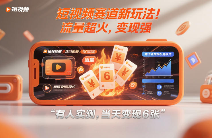 短视频赛道新玩法！流量超火，变现强，有人实测，当天变现6张-繁星源码网