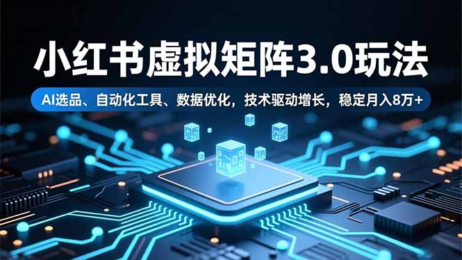 小红书虚拟矩阵3.0玩法，AI选品、自动化工具、数据优化，技术驱动增长，稳定月入8万+-文梦源码网