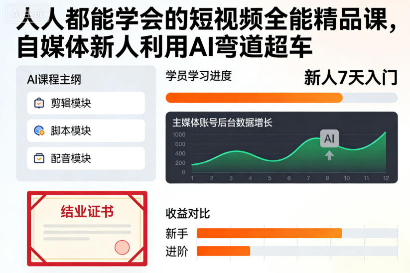人人都能学会的短视频全能精品课，自媒体新人利用AI弯道超车-繁星源码网